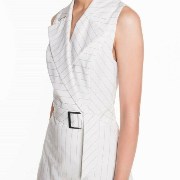 CUE Size 4 White striped Faux Wrap Cotton Summer Dress with Belt Light Stretch - Picture 4 of 10